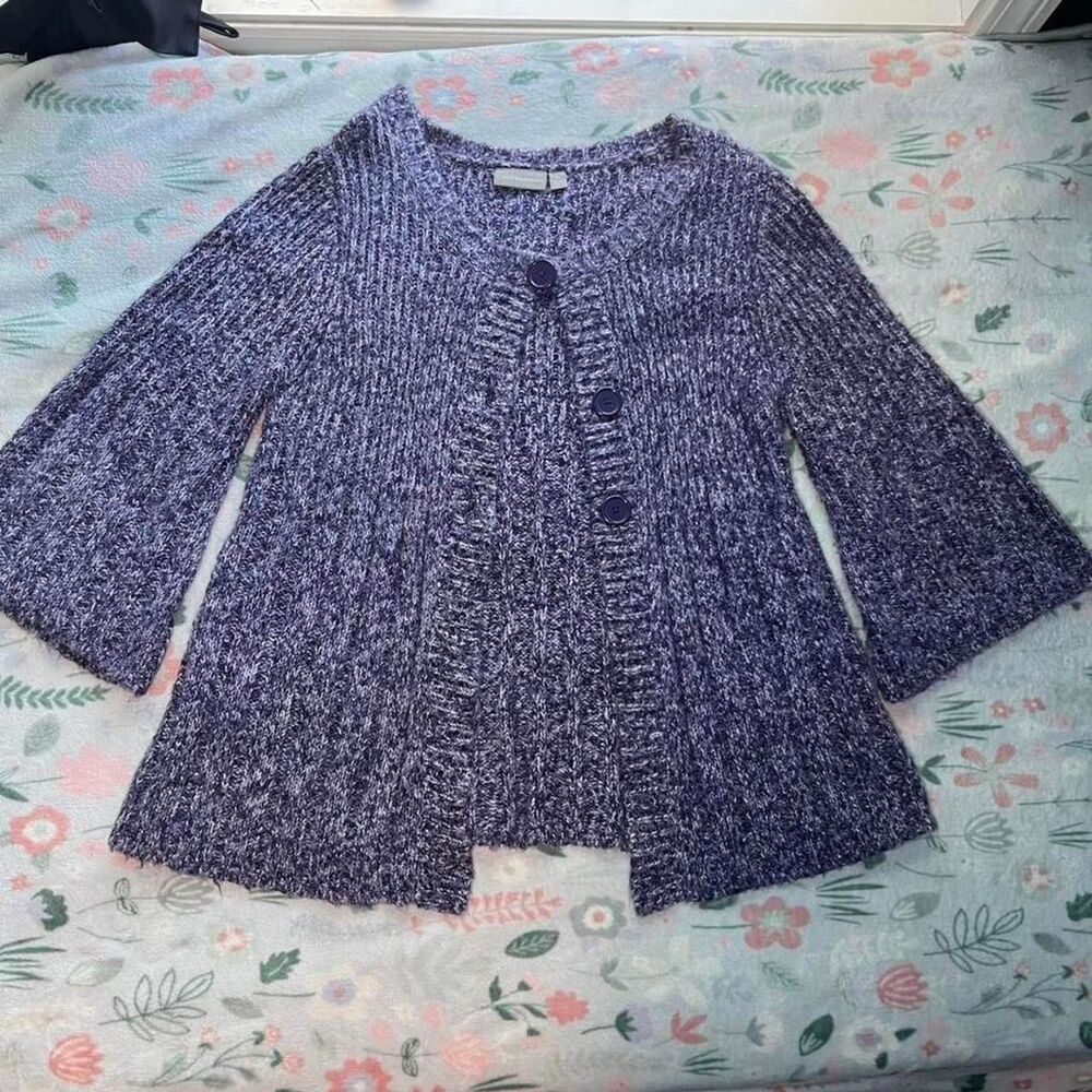 Chunky Knit Babydoll Cardigan with Flared Sleeves - Size XL